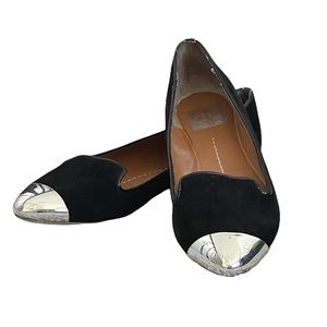 Dolce Vita Black Suede Flat With Silver Pointed Toe Size 7.5
